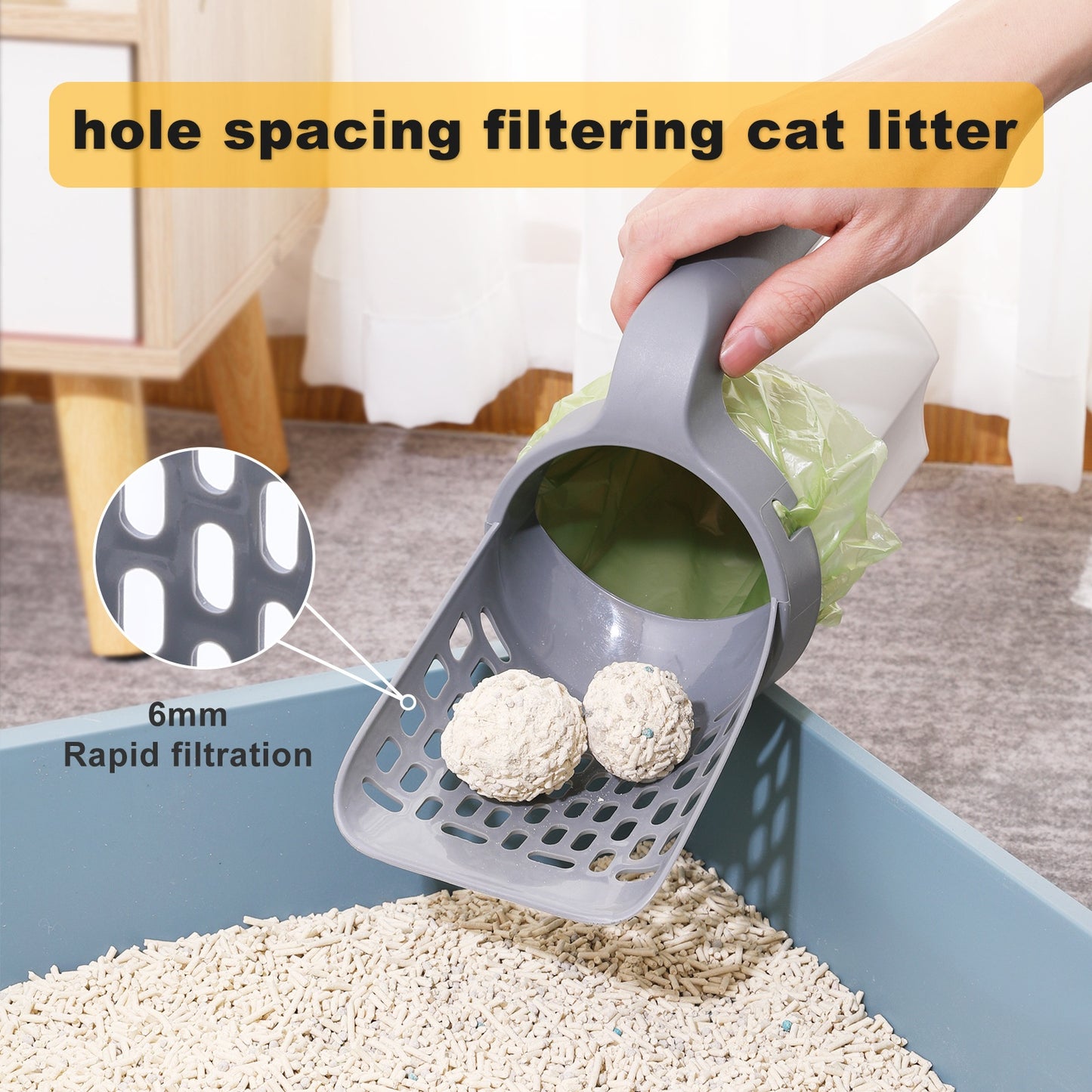 Cat litter scoop ergonomic long handle detail