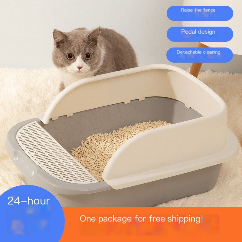 Cat Litter Box with Half Enclosure and Splash Guard