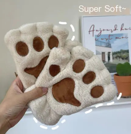 Winter Cute Cartoon Cat Girl Fluffy Bear Paw Gloves