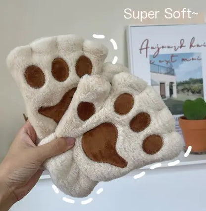 Winter Cute Cartoon Cat Girl Fluffy Bear Paw Gloves