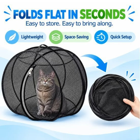 Foldable pop-up portable cat playpen tent Black 
