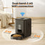 Black pet feeder with 2.4G WiFi connection text in a home setting