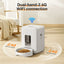 White pet feeder with 2.4G WiFi connection text in a room setting