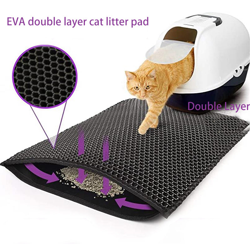 Gray non-slip cat litter mat that traps scattered litter