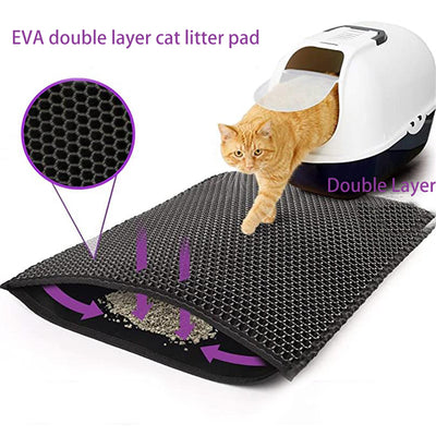 Gray non-slip cat litter mat that traps scattered litter